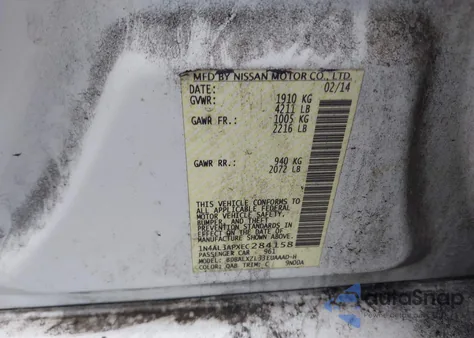 2014 Nissan Altima 2.5 Sl из США, поврежденный, VIN 1N4AL3APXEC284158